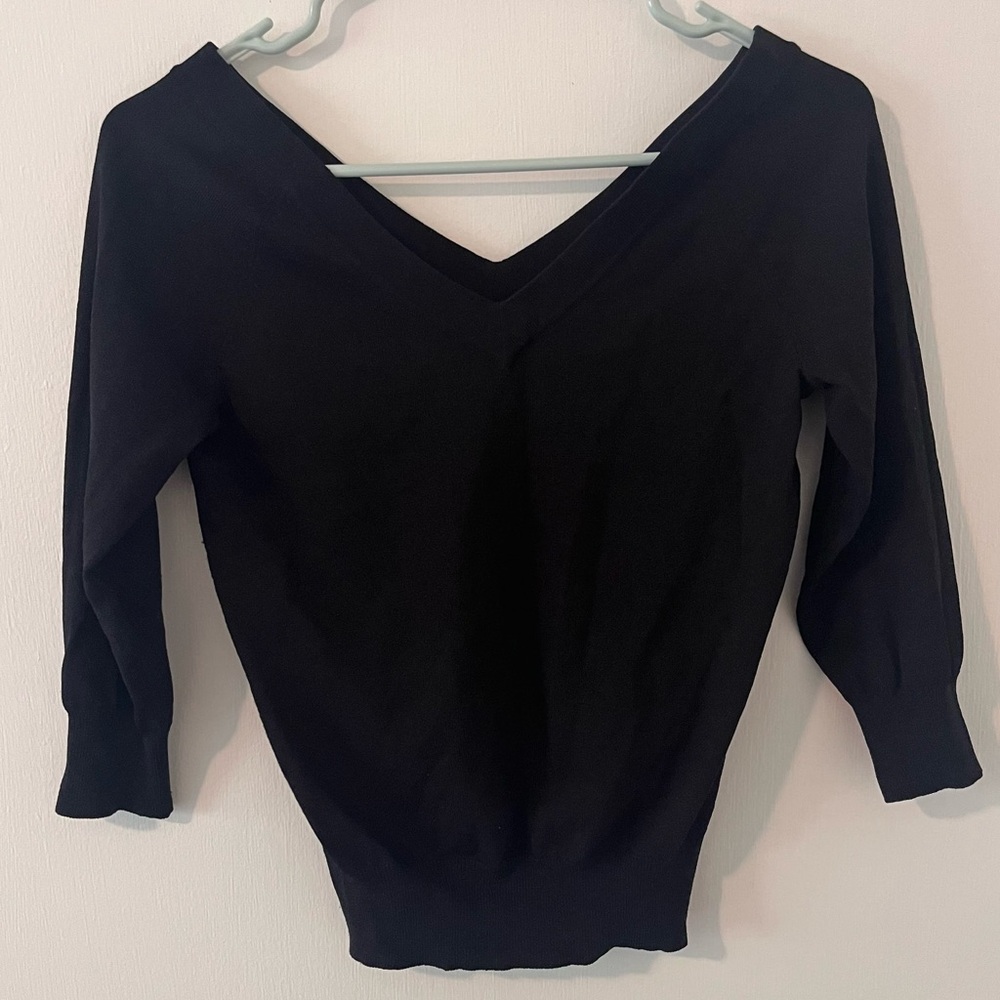 Banana Republic Black V-neck Sweater Rayon Nylon Blend Small